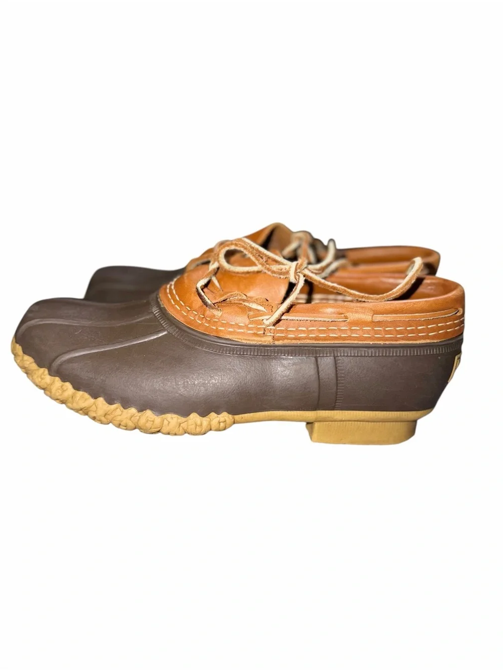 L.L. Bean Women Brown and Tan Leather Two-Tone Duck Boots